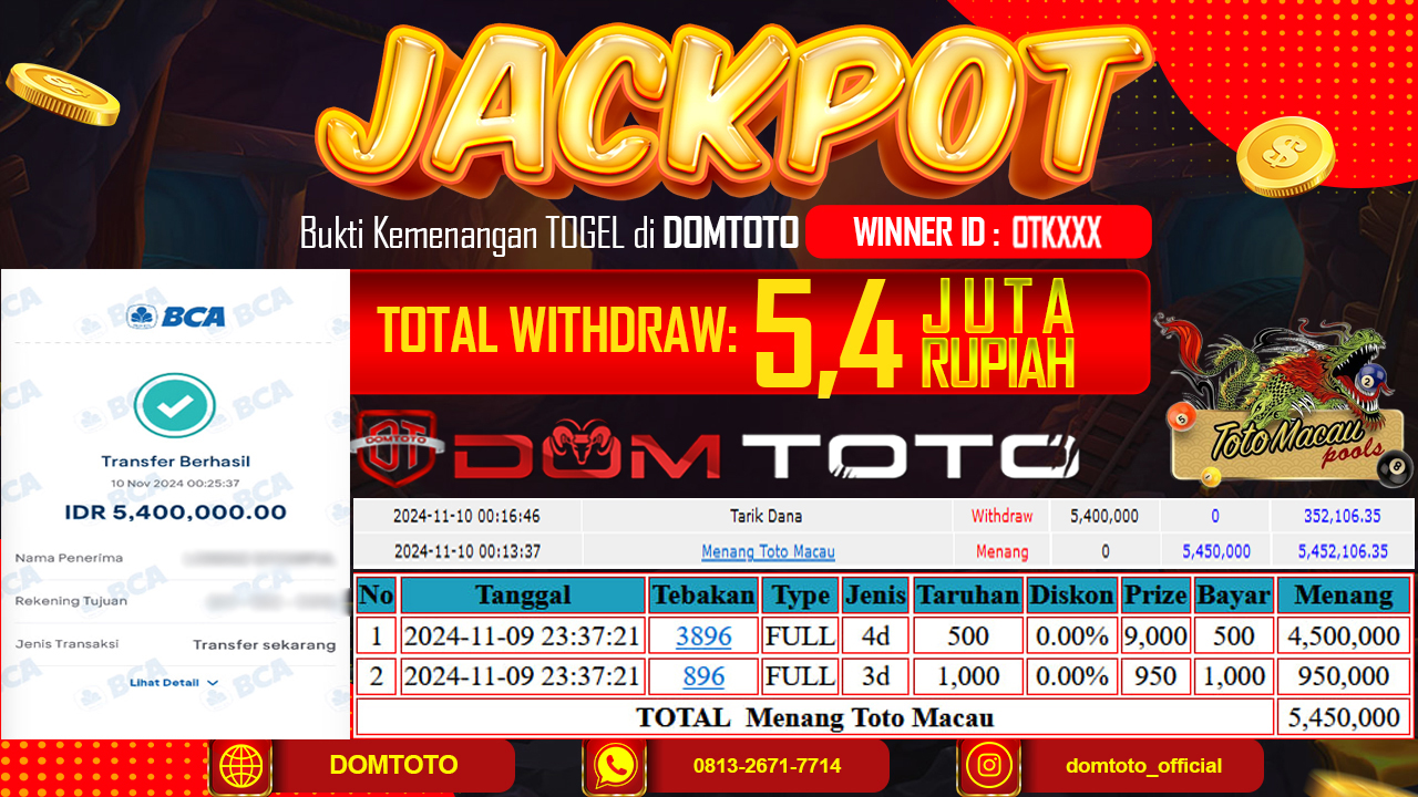 JACKPOT TOTOMACAU  10 NOVEMBER 2024
